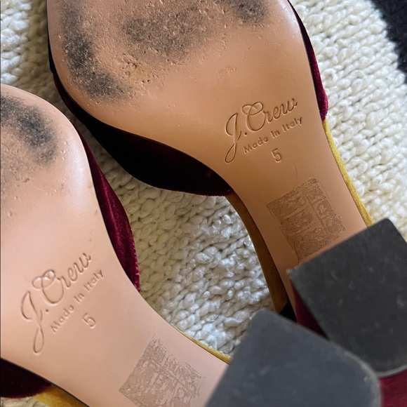 J. Crew Velvet Heels in Green and Burgundy Women’s Shoe Size 5 Ankle Strap - Picture 7 of 10